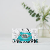 Mode Handbag Crown Purse Blue Zebra Floral 2 Visitekaartje (Staand voorkant)