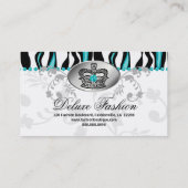 Mode Handbag Crown Purse Blue Zebra Floral 2 Visitekaartje (Achterkant)