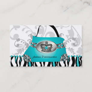 Mode Handbag Crown Purse Blue Zebra Floral 2 Visitekaartje