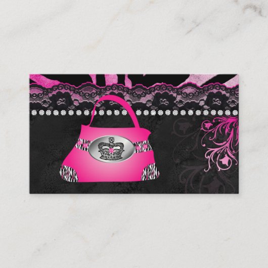 Mode Handbag Crown Purse Pink Lace Zebra Visitekaartje (Voorkant)