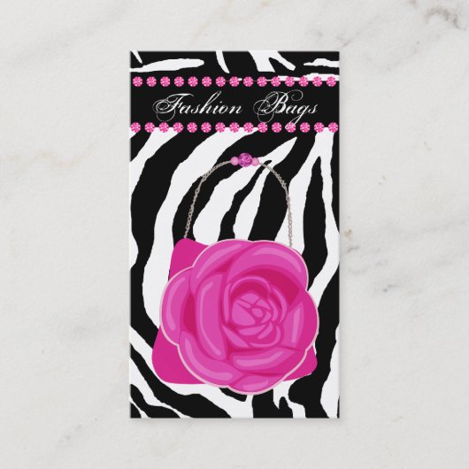 Mode handtas Roos Roze diamanten Zebra Visitekaartje (Voorkant)