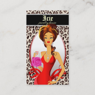 Mode handtas Visitekaartje Rood leopard beige