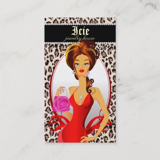 Mode handtas Visitekaartje Rood leopard beige (Voorkant)