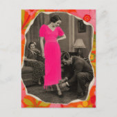 Mode hete roze jurk dame collage briefkaart (Voorkant)