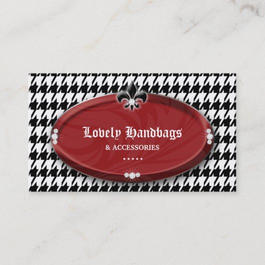 Mode Houndstooth Fleur de lis Jewelry Red Bl Visitekaartje (Voorkant)