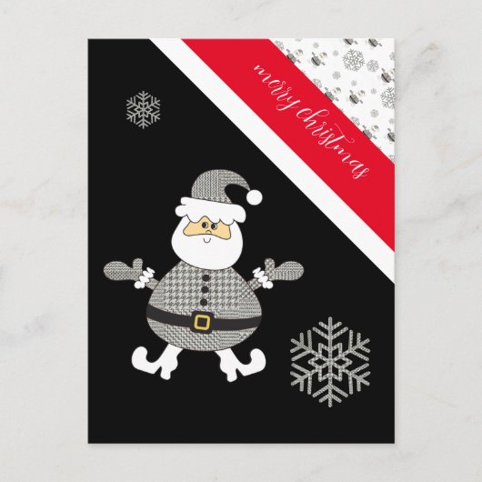 Mode Houndstooth Schotse ruit Santa met de Sneeuwv Briefkaart (Voorkant)