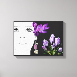 Mode illustratie Bloemen paarse krokus girly Canvas Afdruk
