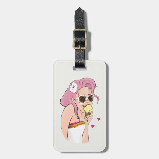 Mode Illustratie Girl Summer Holiday Beach Sun Bagagelabel (Voorkant verticaal)