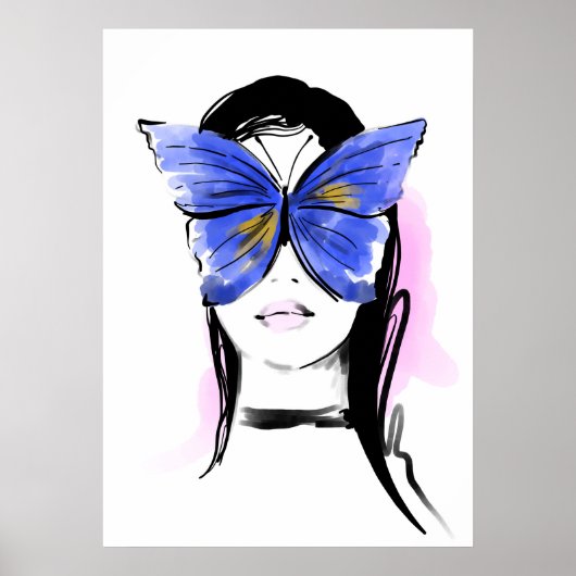 Mode illustratie glam vrouw met vlinder poster (Voorkant)
