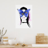 Mode illustratie glam vrouw met vlinder poster (Keuken)