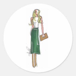 Mode-illustratie groene jurkstickers ronde sticker