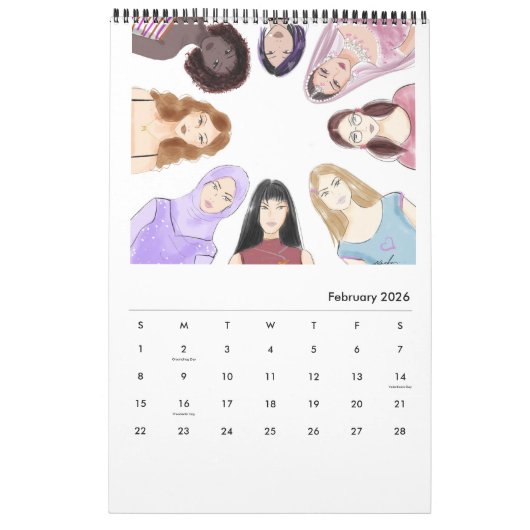 Mode illustratie kalender (Feb 2026)