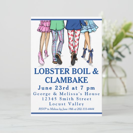 Mode-illustratie Kreeften Kook Clambake Feestje Kaart (Staand voorkant)