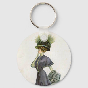 Mode Illustratie Lady Botanisch Pet Sleutelhanger