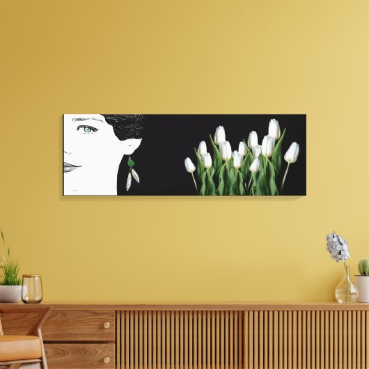 Mode Illustratie Meisje Gezicht  Bloemen Canvas Afdruk (Insitu (Woonkamer))