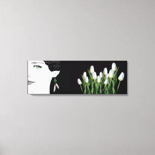 Mode Illustratie Meisje Gezicht Bloemen Canvas Afdruk