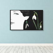 Mode illustratie meisje in parel earring floraal canvas afdruk (Insitu (Houten vloer))