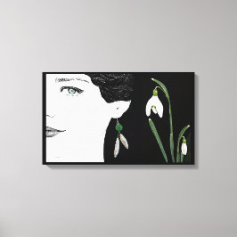 Mode illustratie meisje in parel earring floraal canvas afdruk
