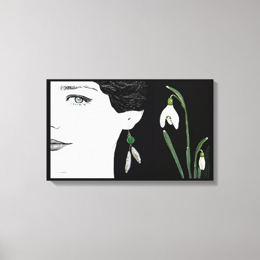 Mode illustratie meisje in parel earring floraal canvas afdruk (Voorkant)