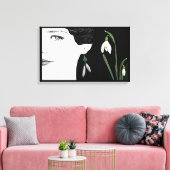 Mode illustratie meisje in parel earring floraal canvas afdruk (Insitu (Woonkamer))