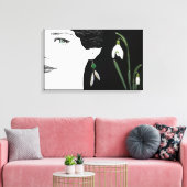 Mode illustratie meisje in parel earring floraal canvas afdruk (Insitu (Woonkamer))