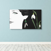 Mode illustratie meisje in parel earring floraal canvas afdruk (Insitu (Houten vloer))