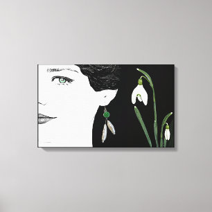 Mode illustratie meisje in parel earring floraal canvas afdruk