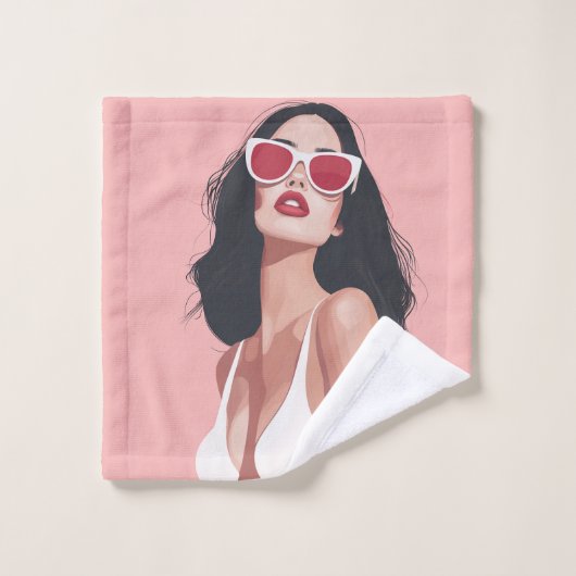 Mode Illustratie Stijlvolle vrouw met zonnebril Bad Handdoek (Wasdoekje)