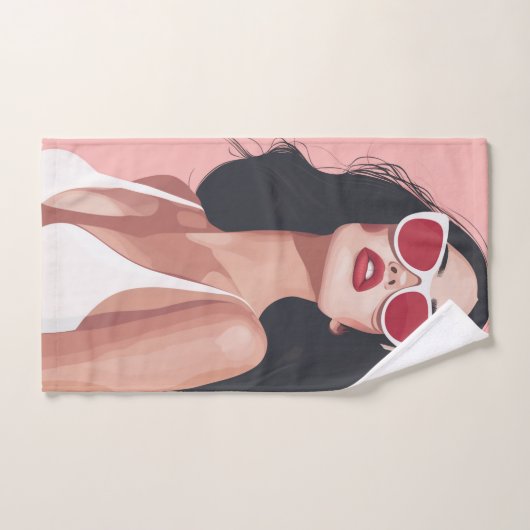Mode Illustratie Stijlvolle vrouw met zonnebril Bad Handdoek (Handdoek)