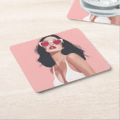 Mode Illustratie Stijlvolle vrouw met zonnebril Kartonnen Onderzetters (Schuin)
