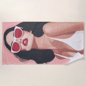 Mode Illustratie Stijlvolle vrouw met zonnebril Strandlaken (Voorkant)