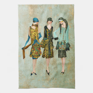 Mode-illustratie uit de jaren 30 theedoek