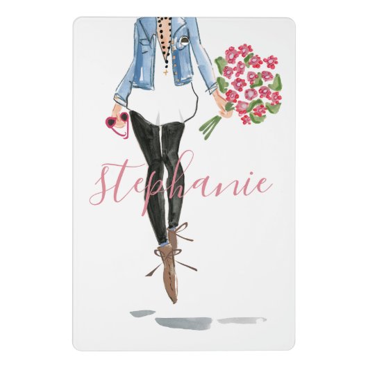 Mode illustratie Vrouw met bloemen Mini Klembord (Achterkant)