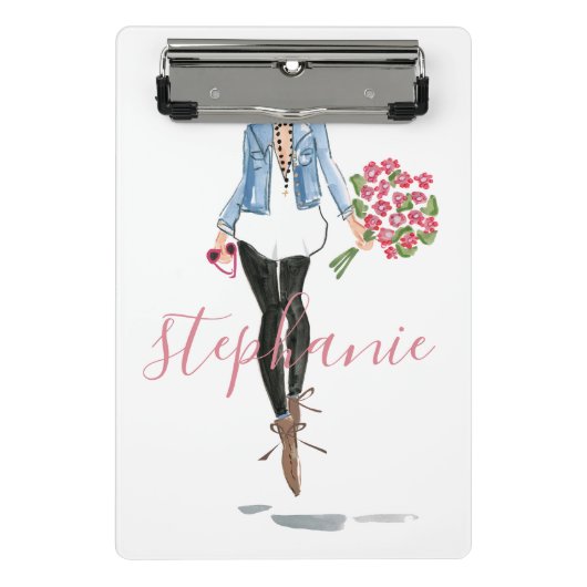 Mode illustratie Vrouw met bloemen Mini Klembord (Voorkant)