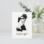 Mode illustratie vrouw met koffie briefkaart (Staand voorkant)