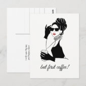 Mode illustratie vrouw met koffie briefkaart (Voorkant / Achterkant)