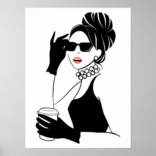 Mode illustratie vrouw met koffie poster (Voorkant)