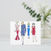 Mode in rood en blauw briefkaart (Staand voorkant)