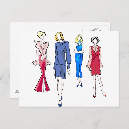 Mode in rood en blauw briefkaart (Voorkant / Achterkant)