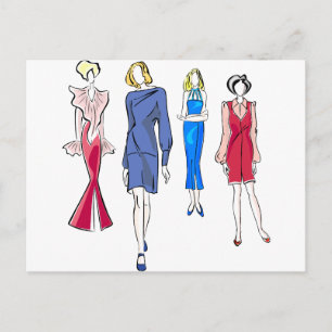 Mode in rood en blauw briefkaart