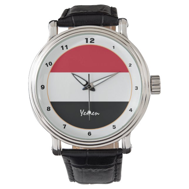 Mode Jemen vlag en Jemen trendy Horloge (Voorkant)