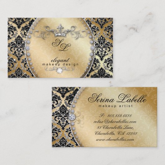 Mode Jewelry Makeup Artist Damask Crown Cool Visitekaartje (Voorkant / Achterkant)