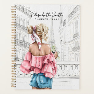 Mode jong meisje met koffie in Parijs Planner