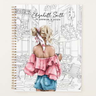 Mode jong meisje met koffie in Parijs Planner