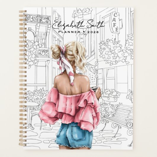 Mode jong meisje met koffie in Parijs Planner (Voorkant)