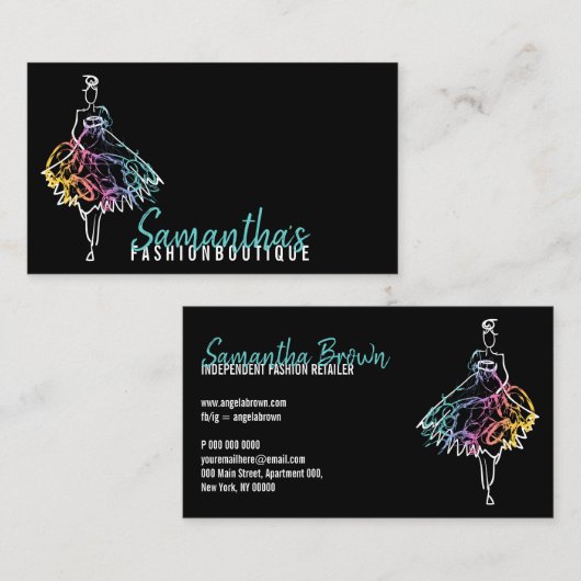 Mode jurk schets zwarte boutique visitekaartje (Voorkant / Achterkant)