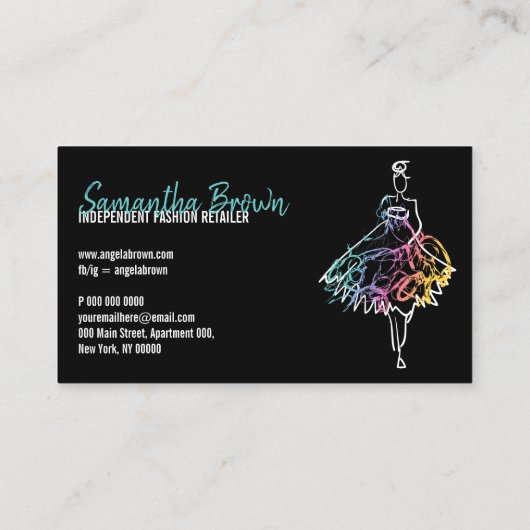 Mode jurk schets zwarte boutique visitekaartje (Achterkant)