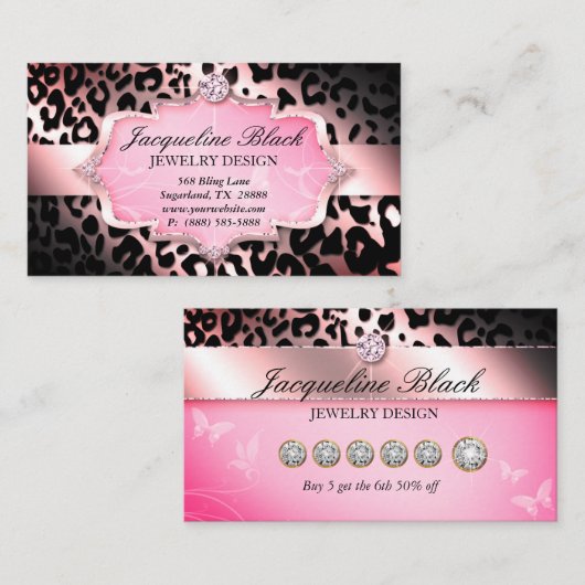 Mode juwelier Leopard Elegant Loyalty Card Visitekaartje (Voorkant / Achterkant)