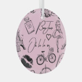 Mode, kalligrafie, Eiffeltoren, lippen Glas Ornament (Voorkant Rechts)