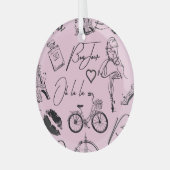 Mode, kalligrafie, Eiffeltoren, lippen Glas Ornament (Voorkant links)